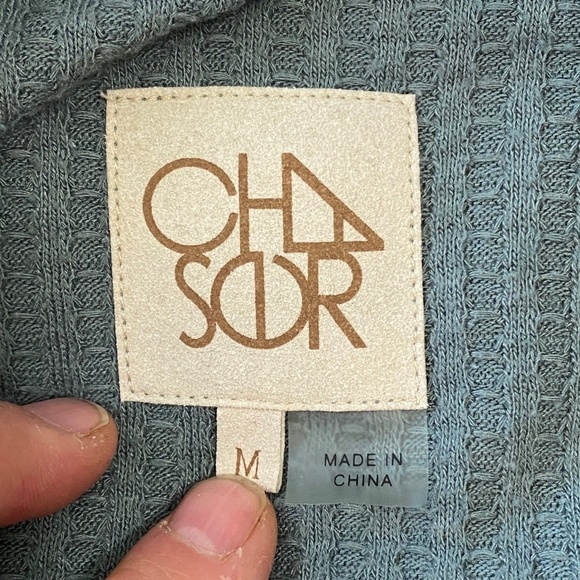 CHASER Women's Grayish-Green Thermal Waffle Knit Button Cuff LS Shirt Medium - Picture 2 of 12